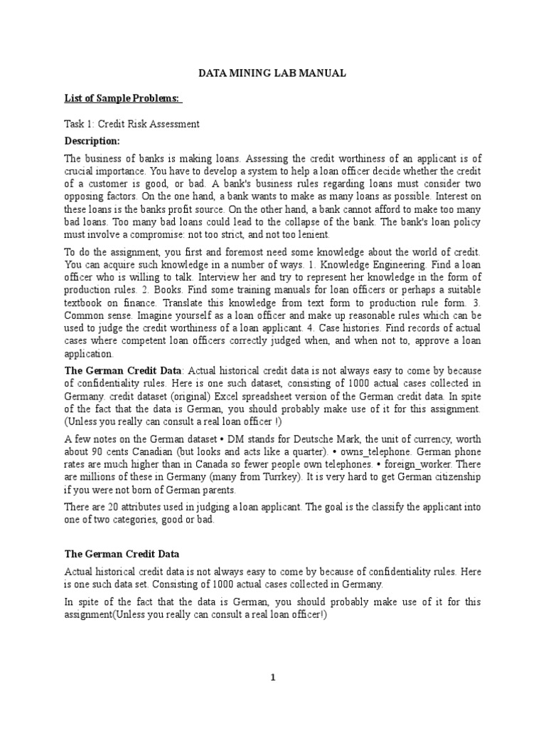Data Mining Lab Manual List of Sample Problems PDF Cross Validation