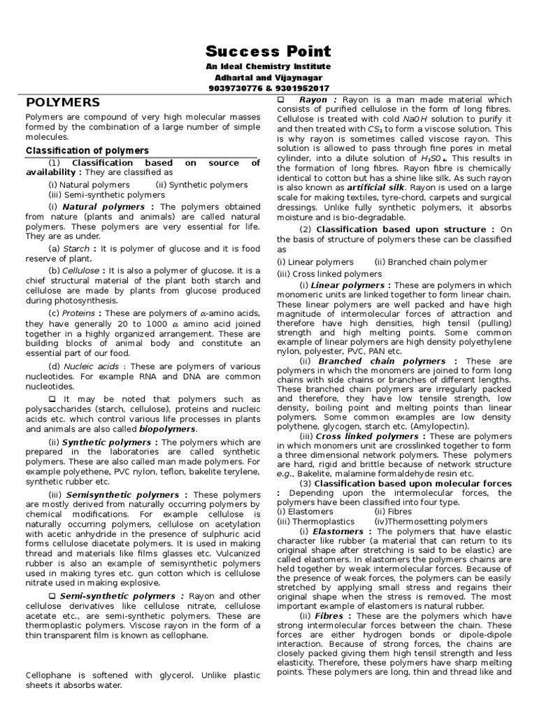 Polymer Basics for Chemistry Students | PDF | Copolymer | Polymers