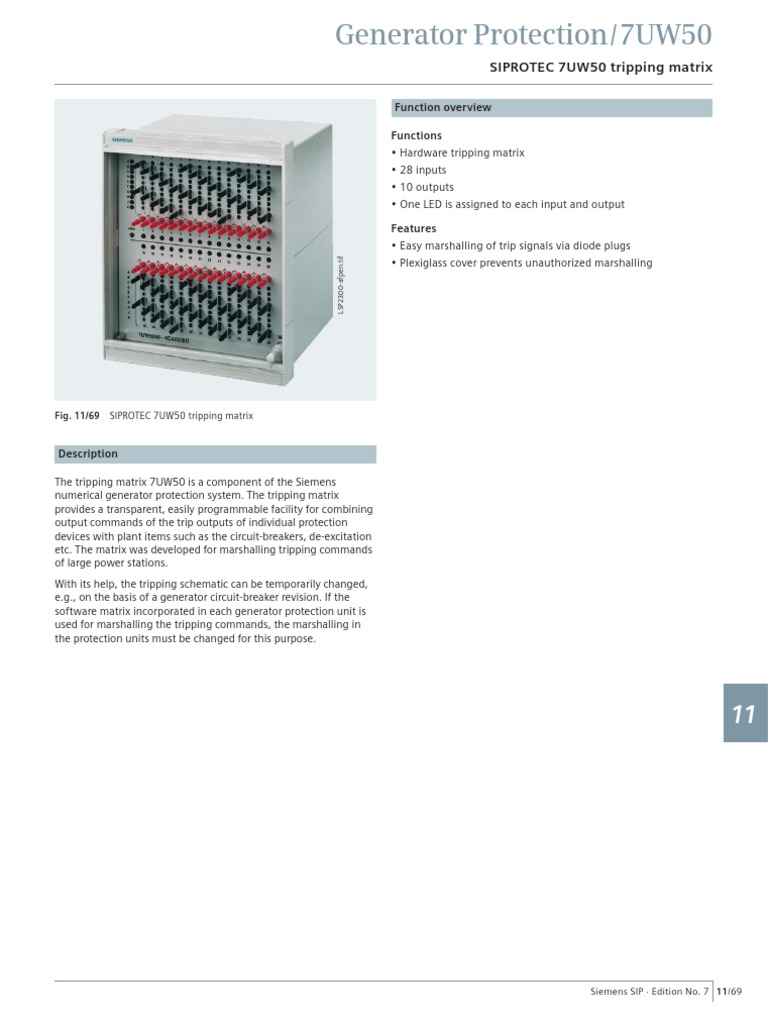 Generator Protection / 7UW50: SIPROTEC 7UW50 Tripping Matrix | PDF ...