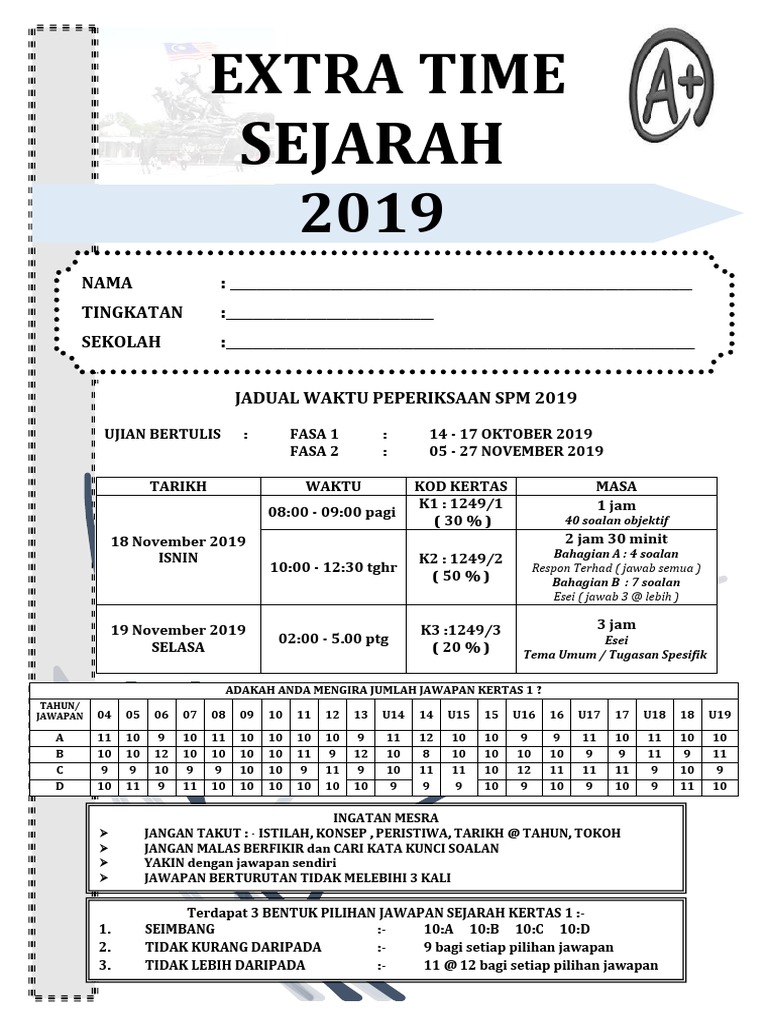 2019 Spm Sejarah Extra Time Pdf