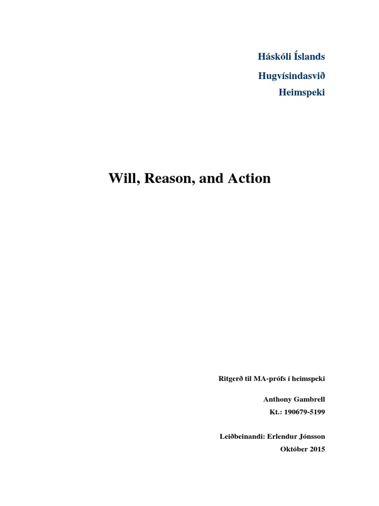 Will, Reason, and Action in Philosophy | PDF | Free Will | Immanuel Kant