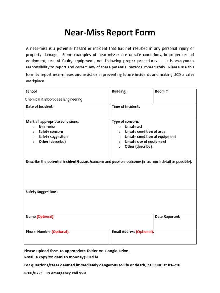 Near Miss Blank Form  PDF With Regard To Near Miss Incident Report Template