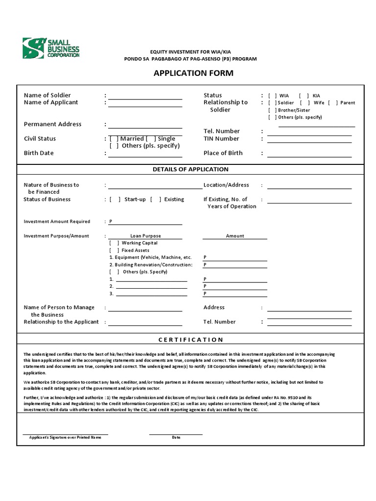 KIA-WIA P3 Application Form | PDF | Credit | Finance & Money Management