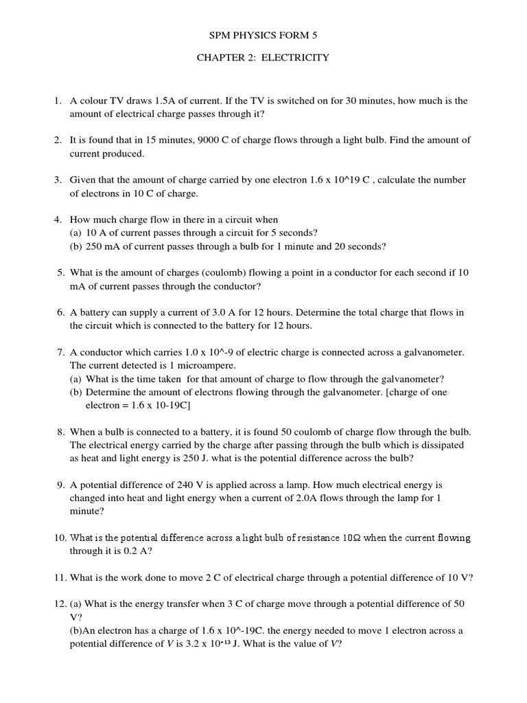 Electricity Questions PDF Series And Parallel Circuits Voltage