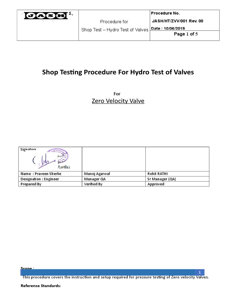 Hydro Testing Procedure for Valves | PDF | Valve | Calibration