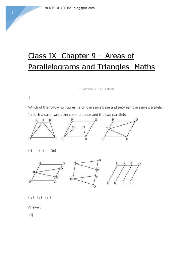 9maths 9 Areas of Parallelograms and Triangles | PDF | Area | Rectangle