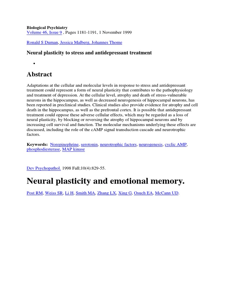 Neural Plasticity and Emotional Memory | PDF