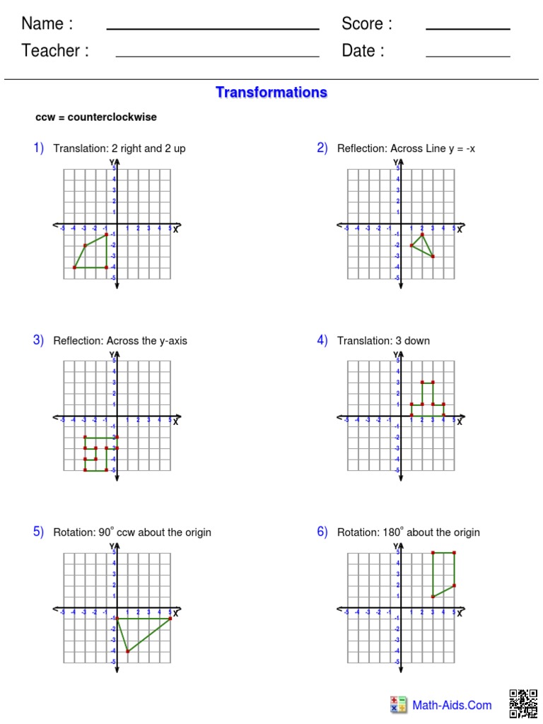name-teacher-date-score-transformations-pdf-mathematical-objects-functions-and-mappings