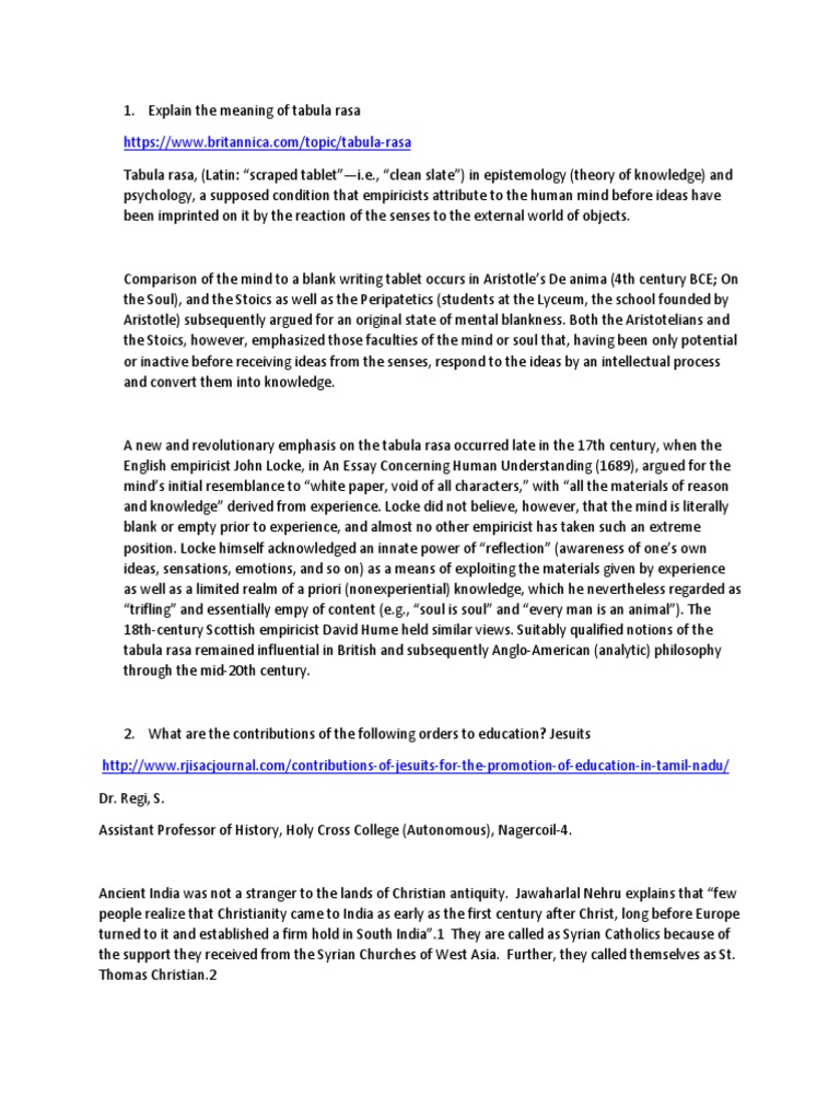 Explain The Meaning of Tabula Rasa PDF Academic Freedom Empiricism