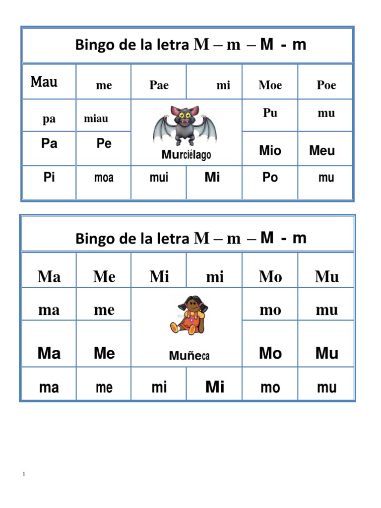Bingo de sílabas con la letra M | PDF