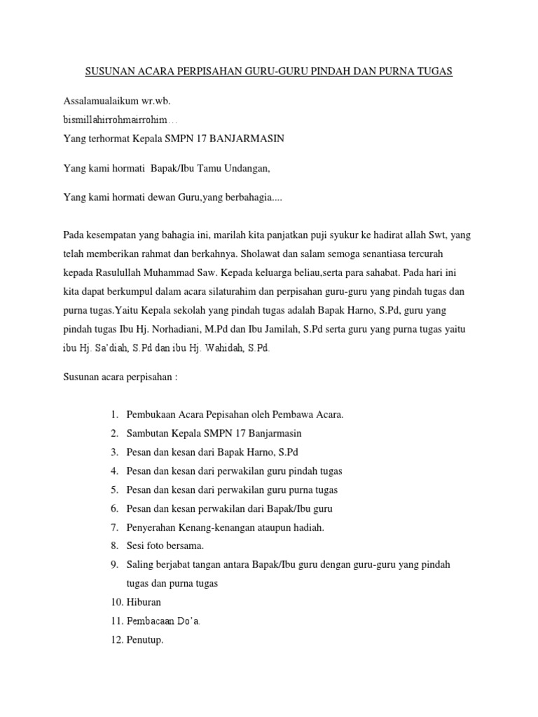 Susunan Acara Perpisahan Guru Pdf