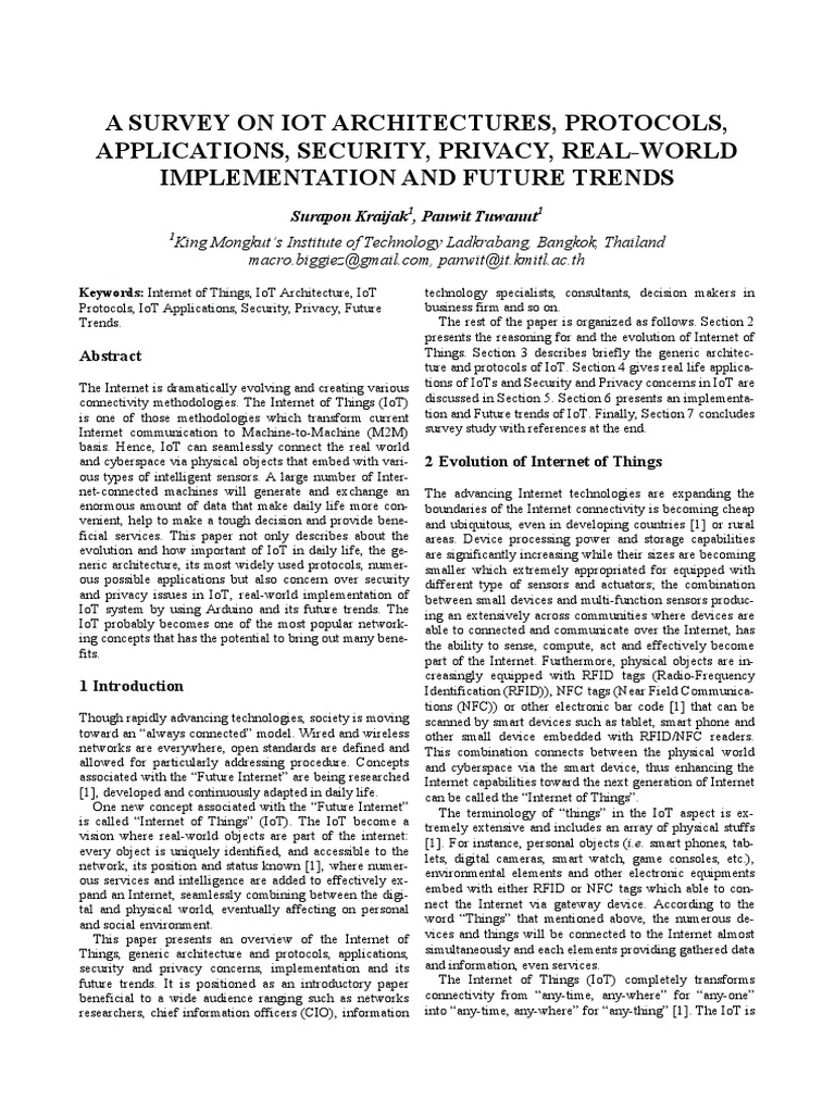 Survey of IoT Architectures and Trends | PDF | Internet Of Things ...
