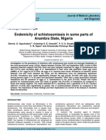 Endemicity of Schistosomiasis in Some Parts of Anambra State, Nigeria