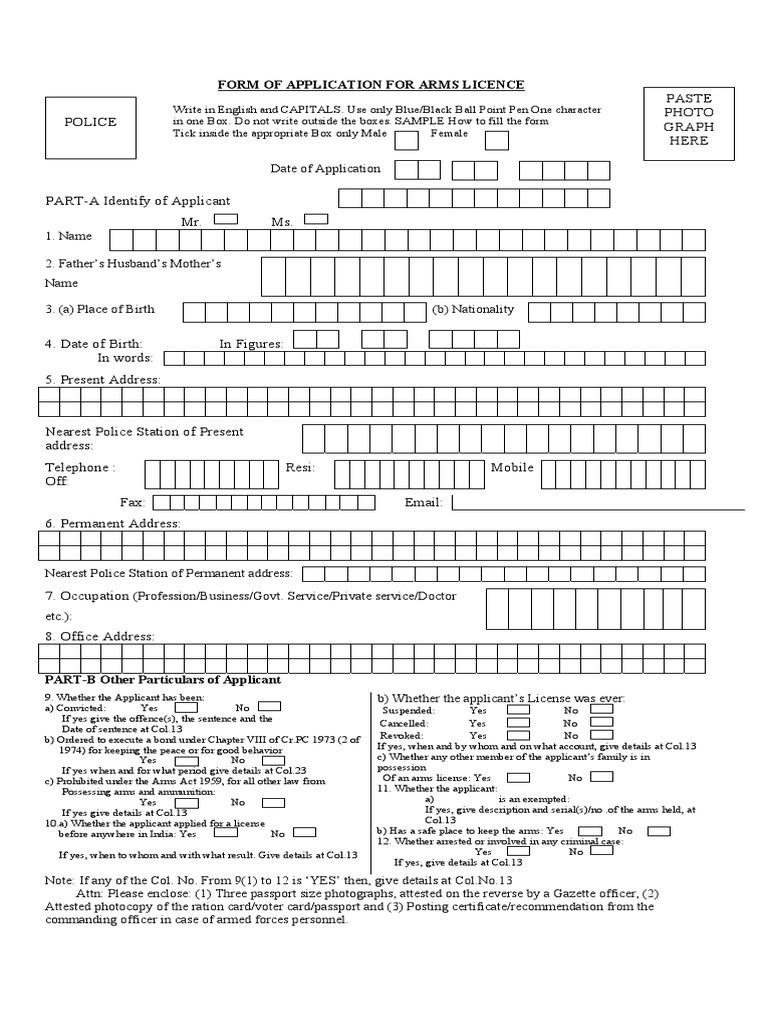 Form of Application For Arms Licence | PDF