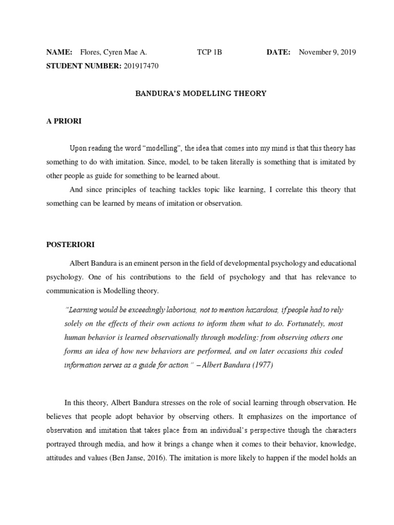 Bandura's Modeling Theory Explained | PDF | Imitation | Learning