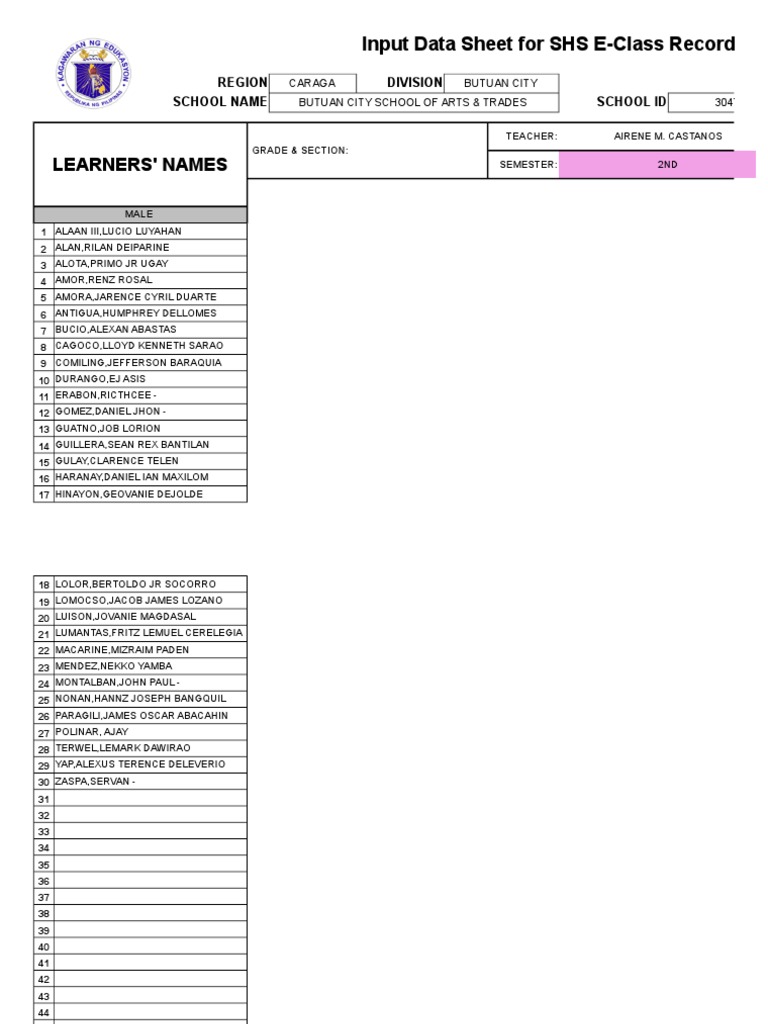 SHS E-Class Record 2019-2020 | PDF