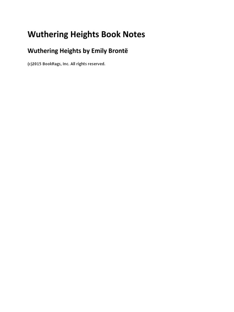 Wuthering Heights Chapter Summaries | PDF | Heathcliff (Wuthering ...