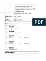 Doha Academy Salwa Foundation Stage Unit: French Report ACADEMIC YEAR 2014 - 2015