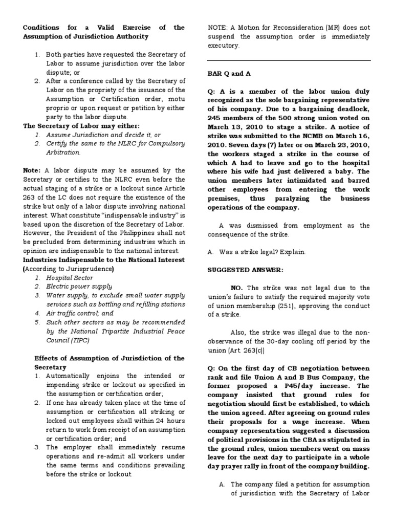 Assumption of Jurisdiction in Labor Disputes | PDF | Strike Action ...