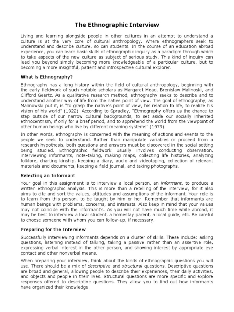 The Ethnographic Interview | PDF | Field Research | Ethnography