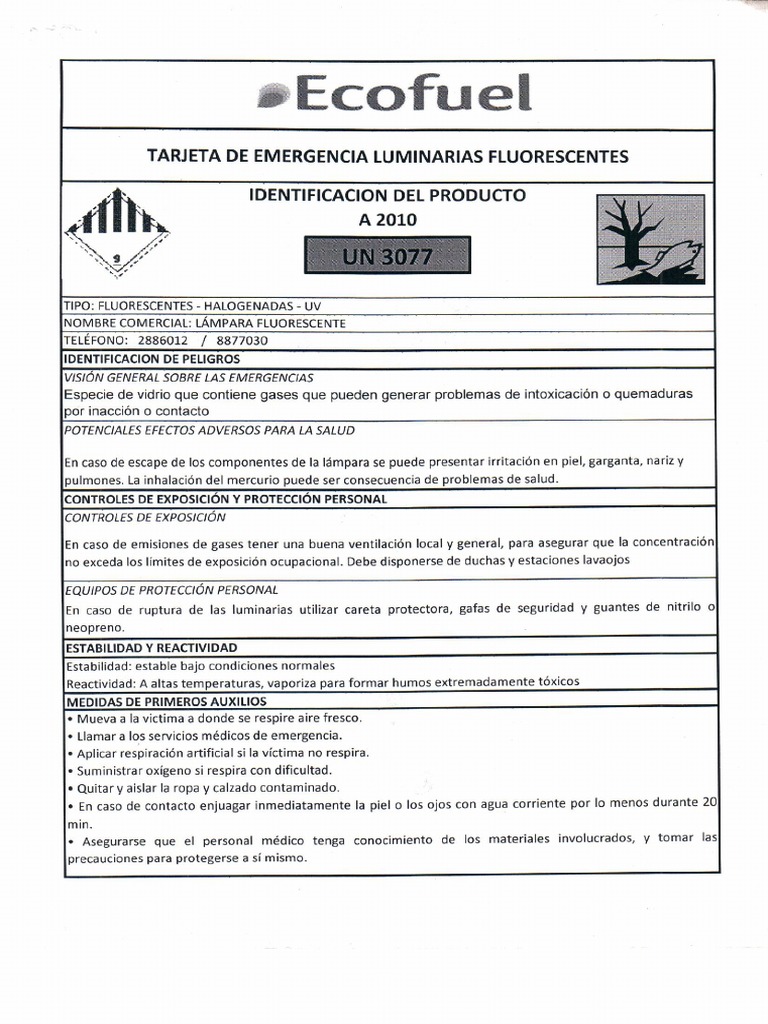 Hoja de Seguridad Luminarias PDF