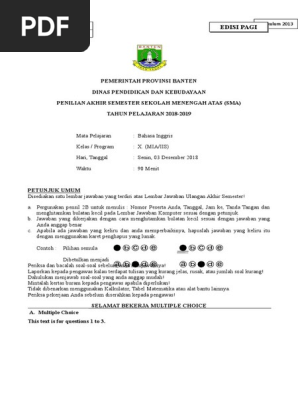 Soal Pas Bahasa Inggris X 2018