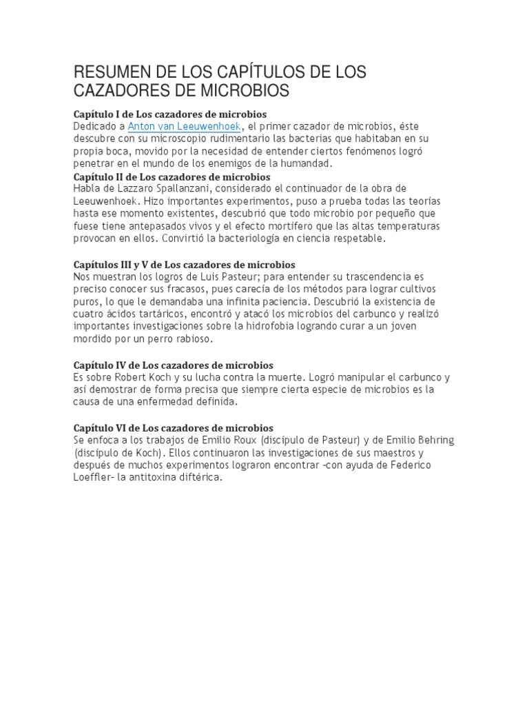 Resumen de "Cazadores de Microbios" | PDF | Luis Pasteur | Microorganismo
