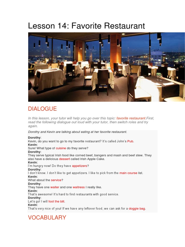Lesson 14 Favorite Restaurant | PDF | Hors D'oeuvre | Meal