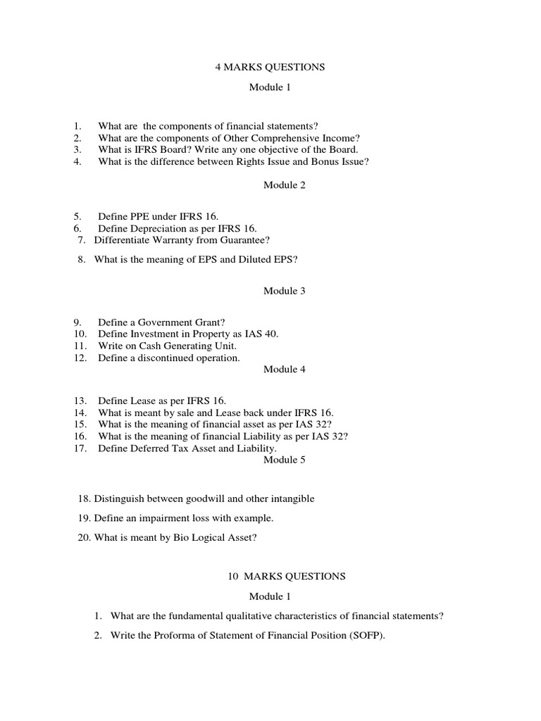 Financial Statements & IFRS Questions | PDF | International Financial ...