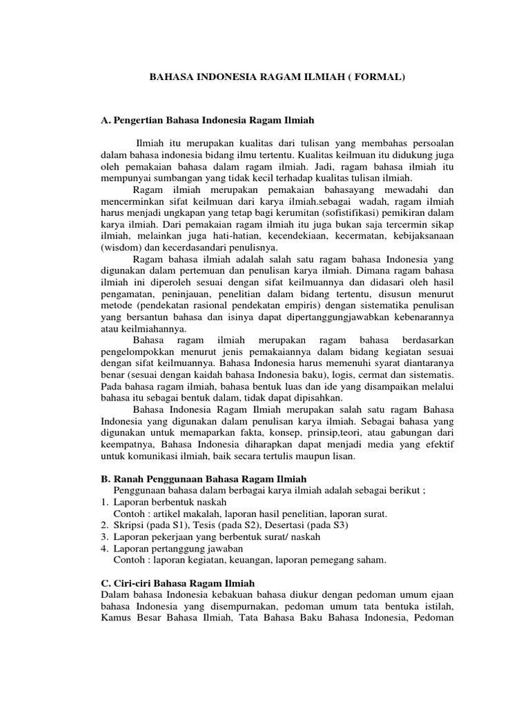 Bahasa Indonesia Ragam Ilmiah | PDF