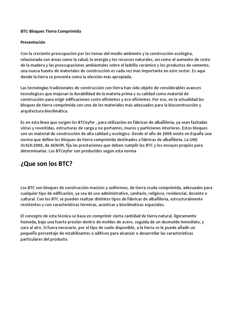 ¿Que Son Los BTC?: BTC-Bloques Tierra Comprimida Presentación | PDF ...