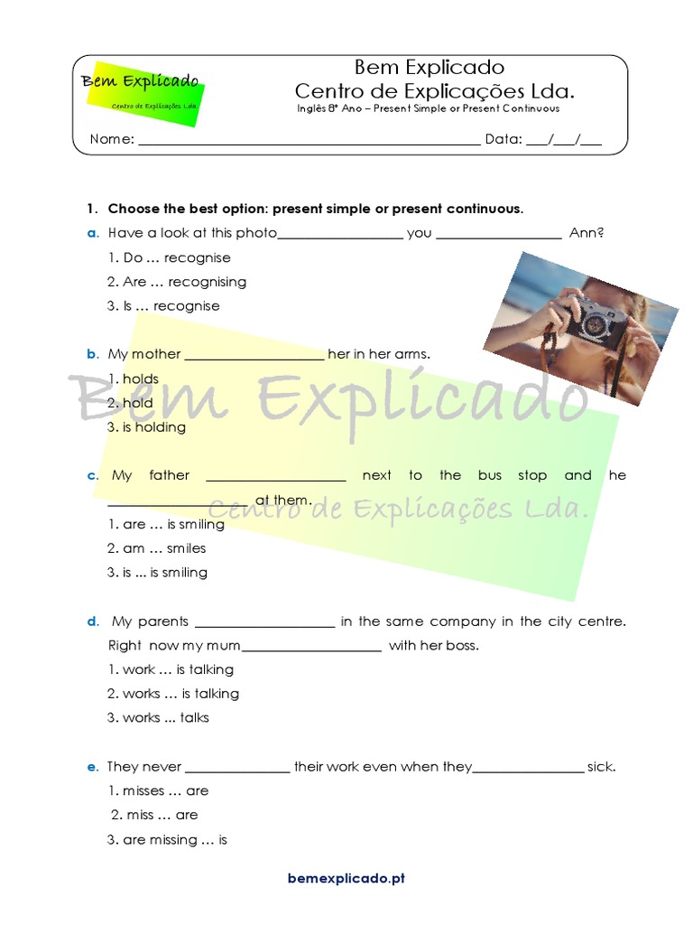 0.6 - Ficha de Trabalho - Present Simple or Present Continuous | PDF
