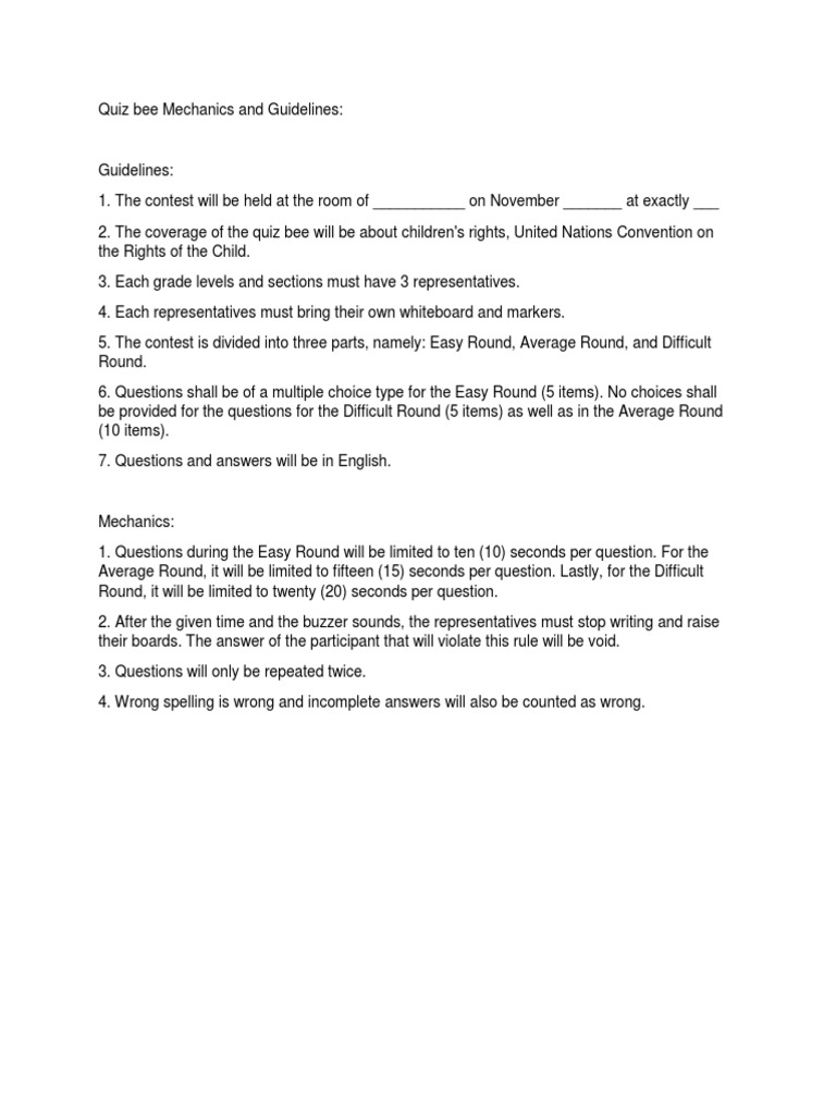 Quiz Bee on Child Rights Guidelines | PDF | Children's Rights ...