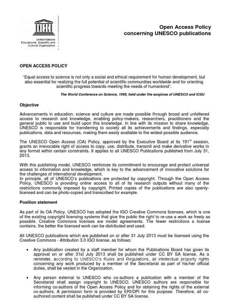 Politicas Open Access UNESCO | PDF | Open Access | Creative Commons License