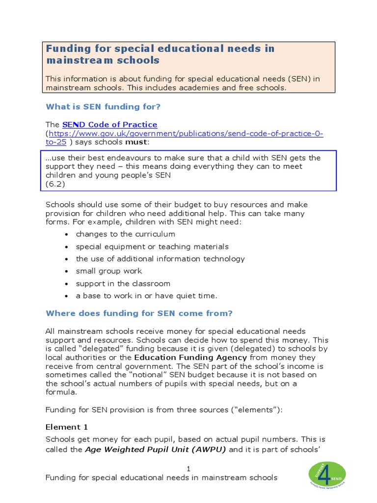 Funding For Special Educational Needs in Mainstream Schools | PDF ...