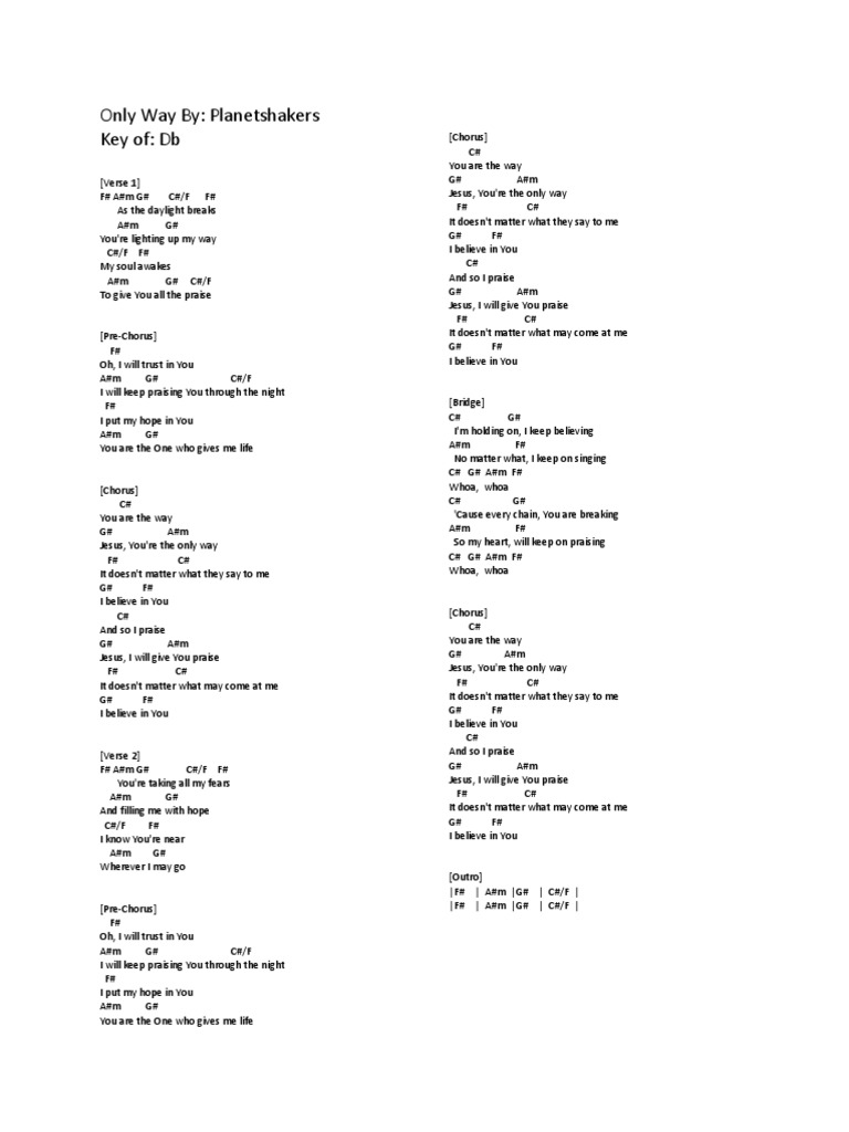 Only Way Planet Shakers Pdf Song Structure Songs