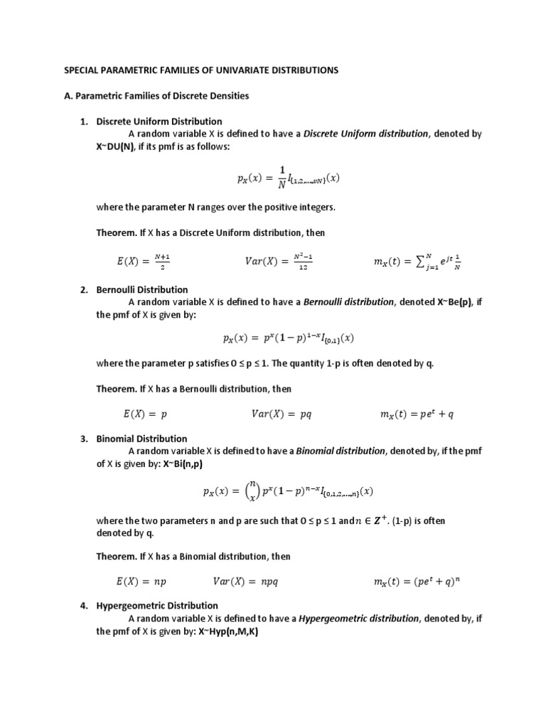 Special Parametric Families of Univariate Distributions | PDF | Normal ...