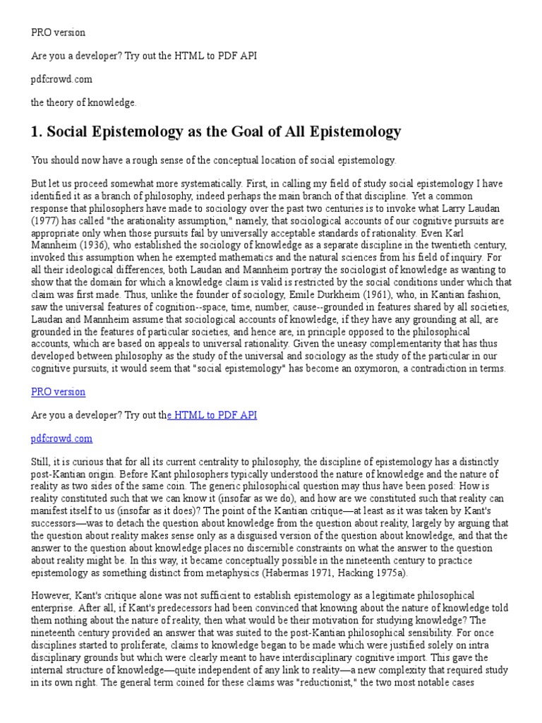 Social Epistemology As The Goal of All Epistemology: PRO Version E HTML ...