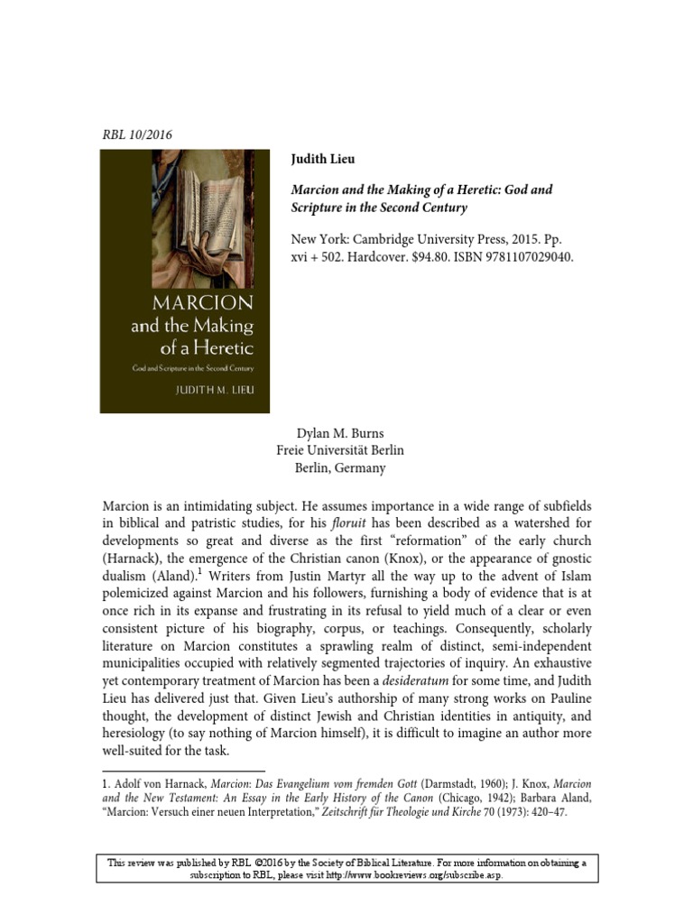 Review of Judith Lieu Marcion PDF PDF Gospels Ancient