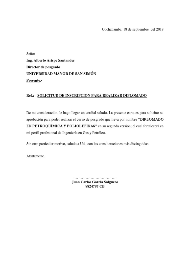 Carta Para Diplomado En La Umss Pdf