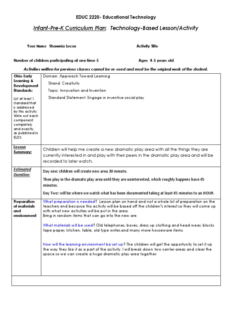 Ed Tech ECDE Activity Plan | PDF | Lesson Plan | Learning