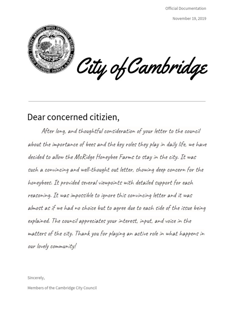 Letter From Council 1 | PDF