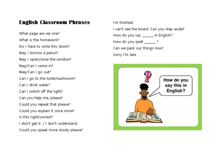 Classroom Language, English Classroom Phrases May I go out please? Is this  right? Is this correct…