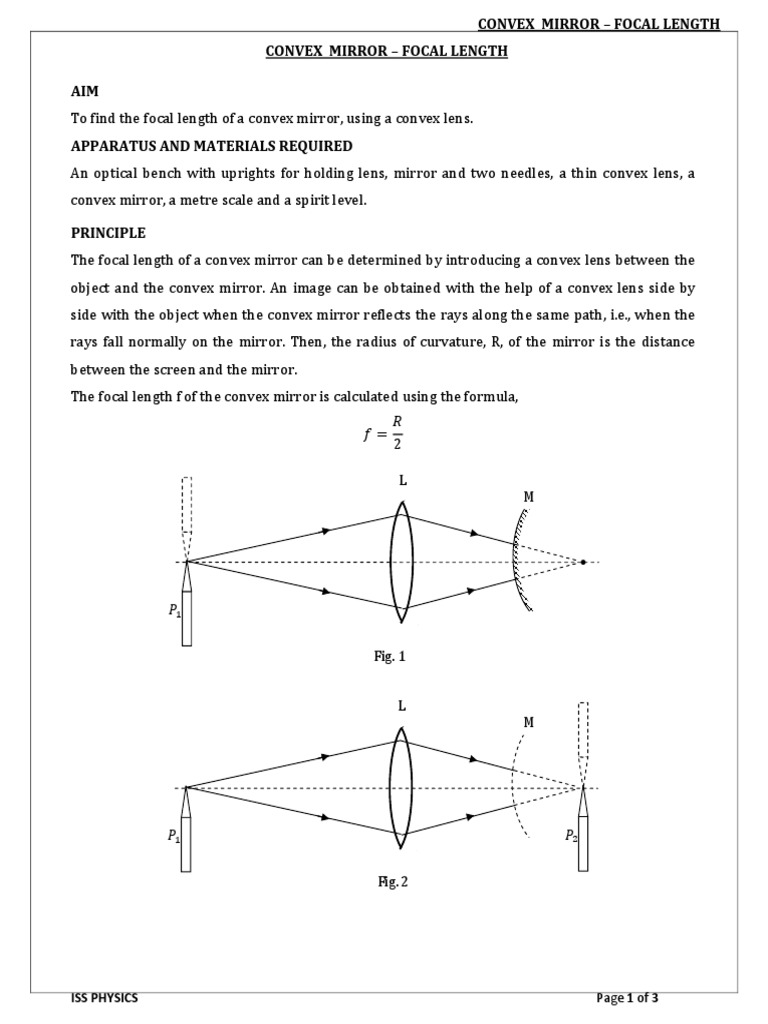 Convex Mirror Focal Length PDF Optics Mirror