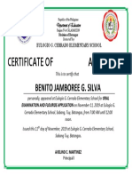 Certificate of Apperance: Benito Jamboree G. Silva