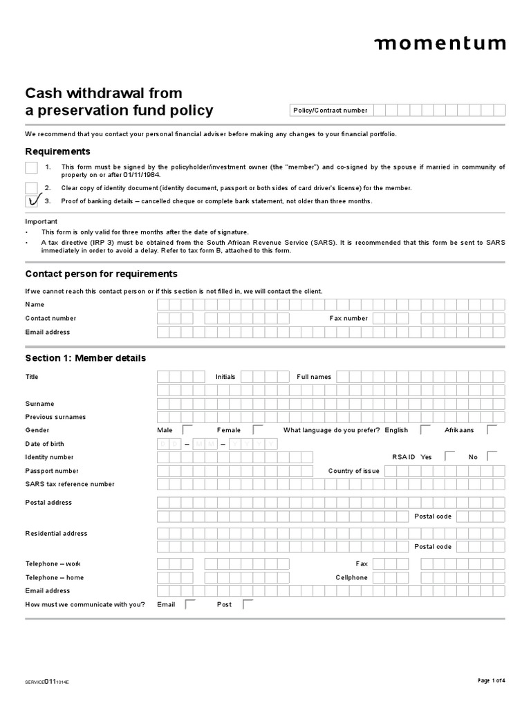 Cash Withdrawal From A Preservation Fund Policy: Requirements | PDF ...
