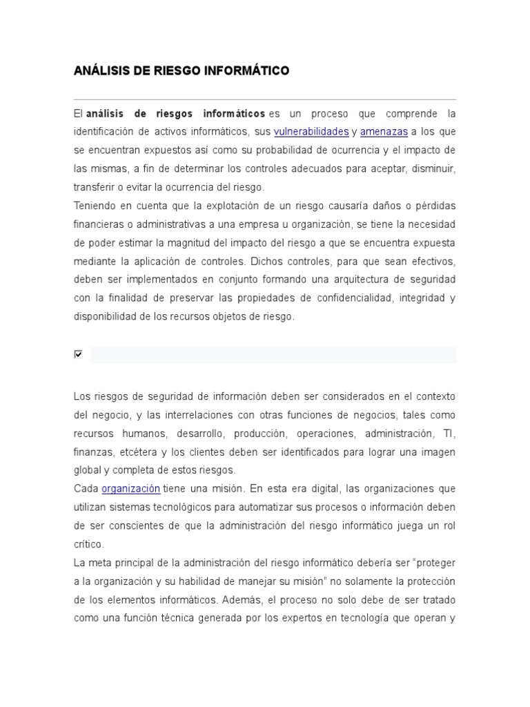 Análisis de Riesgo Informático | PDF | La seguridad informática | Seguridad