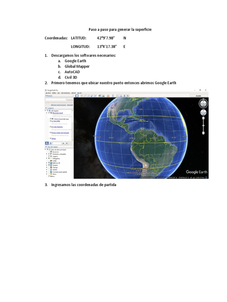 Paso A Paso Google EarthGlobal MapperCivil 3D PDF Informática y tecnología de la información