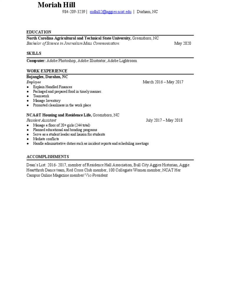 NCAT Resume Template PDF