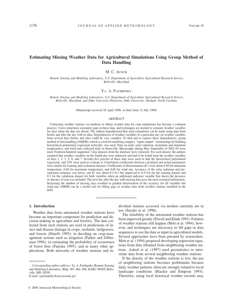 Estimating Missing Weather Data for Agriculture | PDF | Dependent And ...